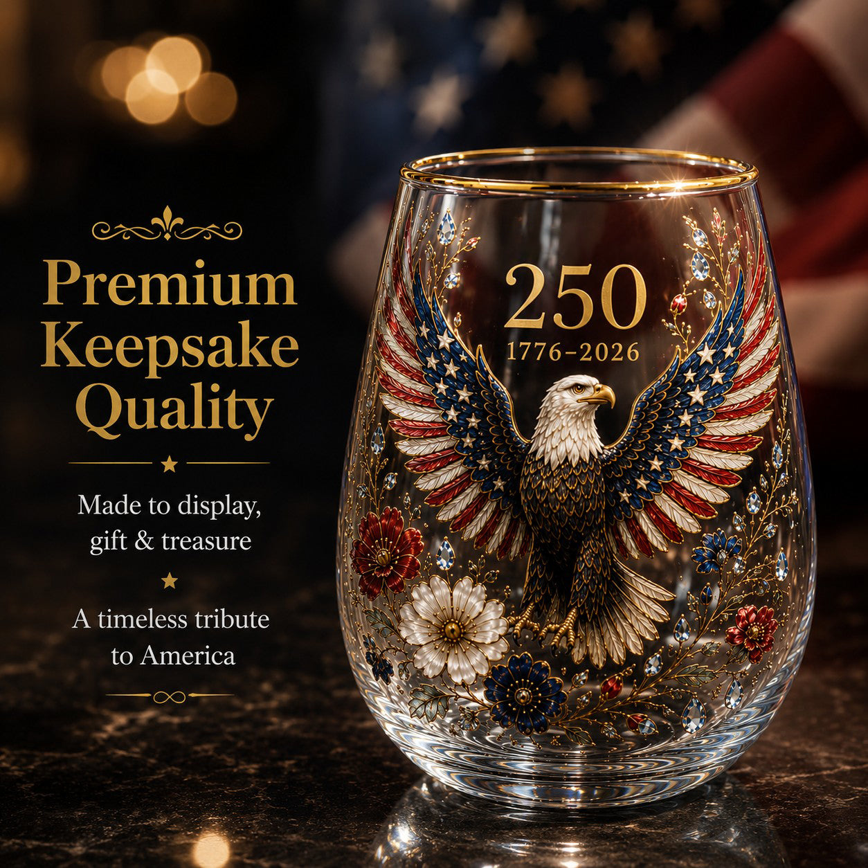 🦅🦅America 250 Eagle Glass Tumbler