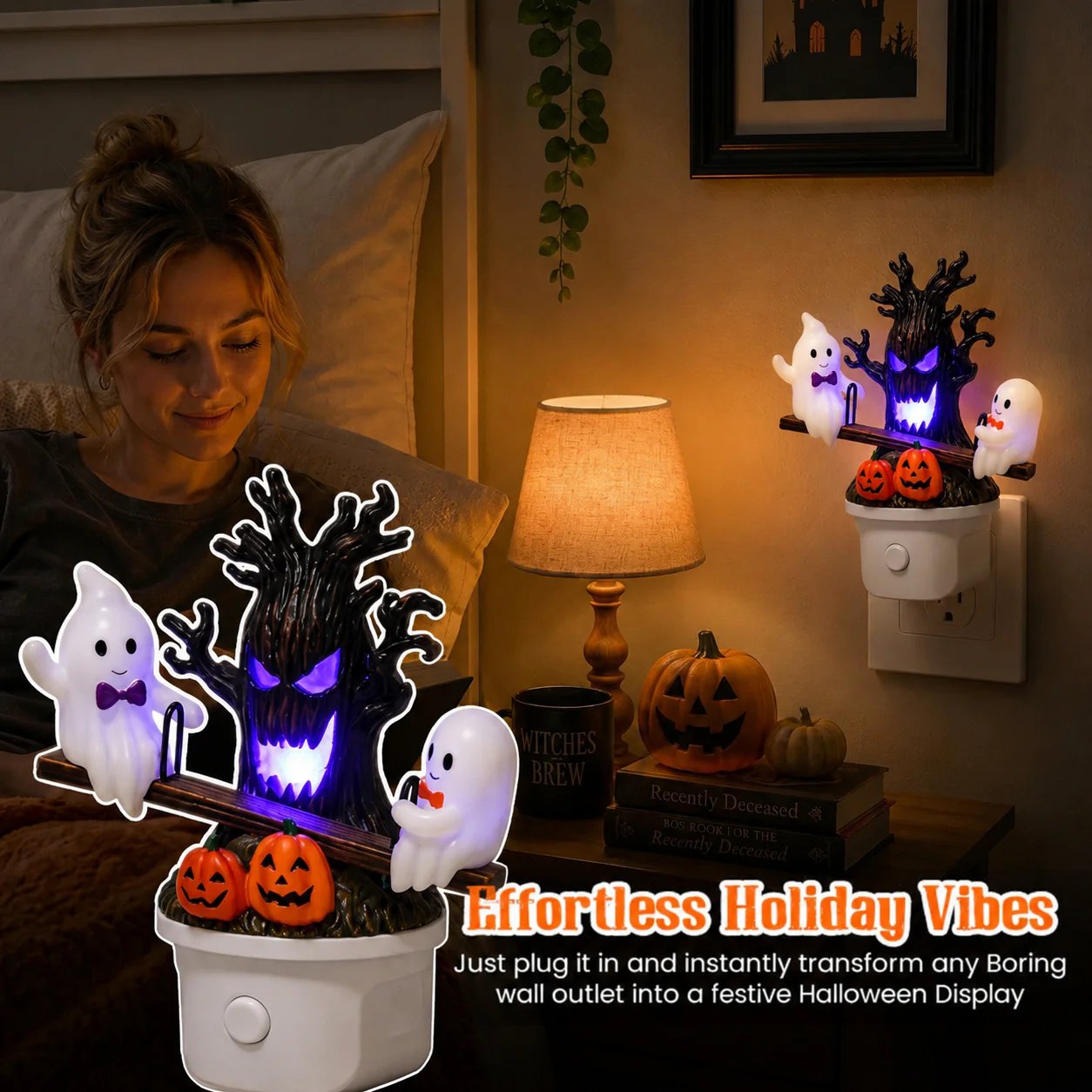 👻 Bouncing Ghost Seesaw Night Light – Cute Plug-In Halloween Decor
