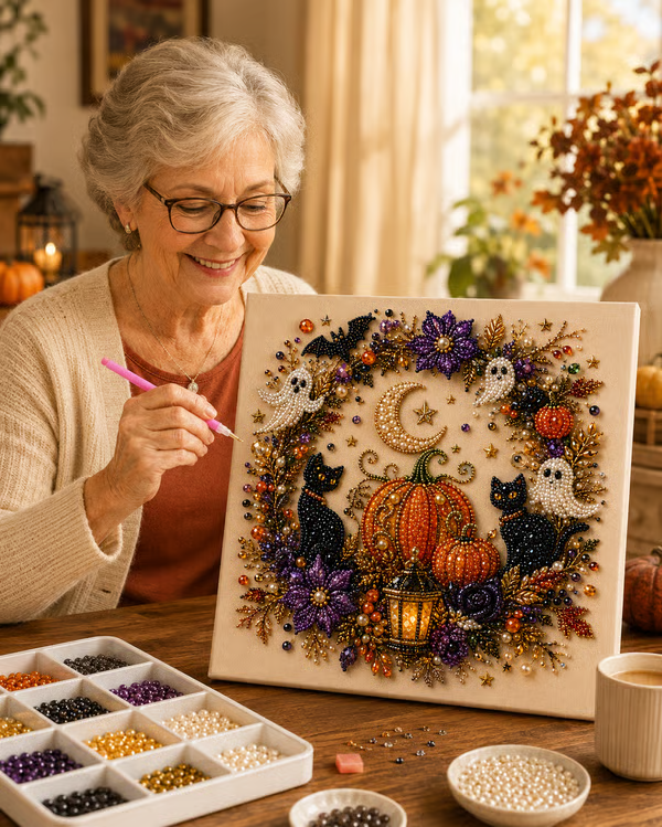 👻✨ Halloween Ghost Pearl Art DIY Kit – Create a Sparkling Spooky-Cute Masterpiece for Your Home
