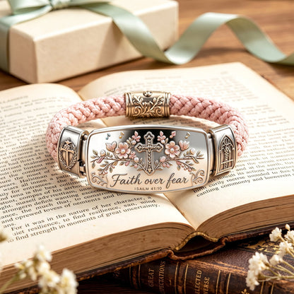Faith Over Fear Bracelet – Christian Cross Bracelet Inspired by Isaiah 41:10, Hope, Courage & Divine Strength