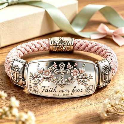 Faith Over Fear Bracelet – Christian Cross Bracelet Inspired by Isaiah 41:10, Hope, Courage & Divine Strength