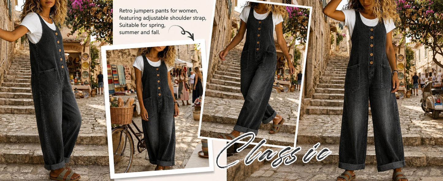 🔥Last Day SALE 49% OFF - 🤠👖Vintage Loose Wide Leg Denim Bib Overalls for Women(📦Buy 2 Free Shipping)