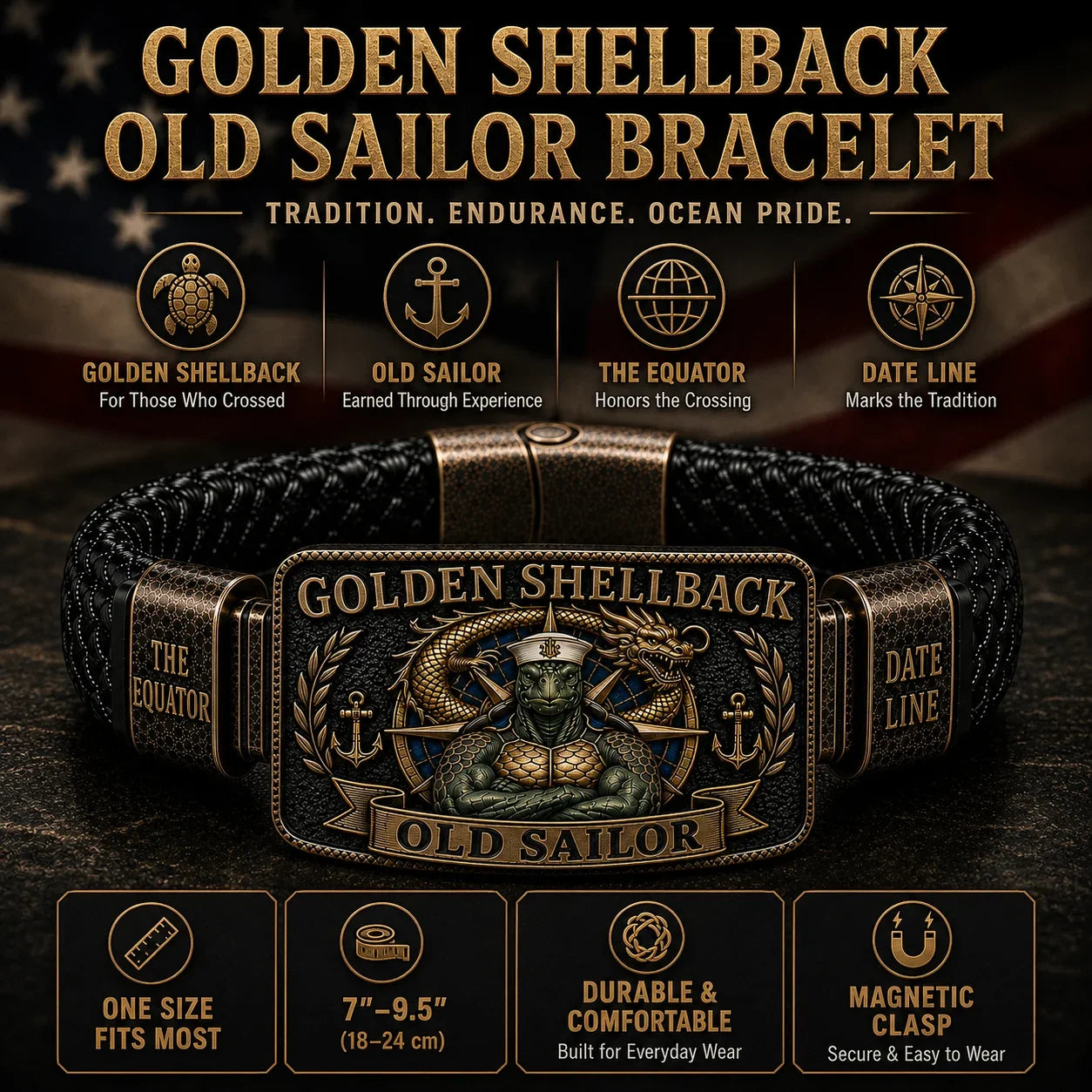 ⚓ Golden Shellback Bracelet – A Timeless Tribute to the Old Sailor
