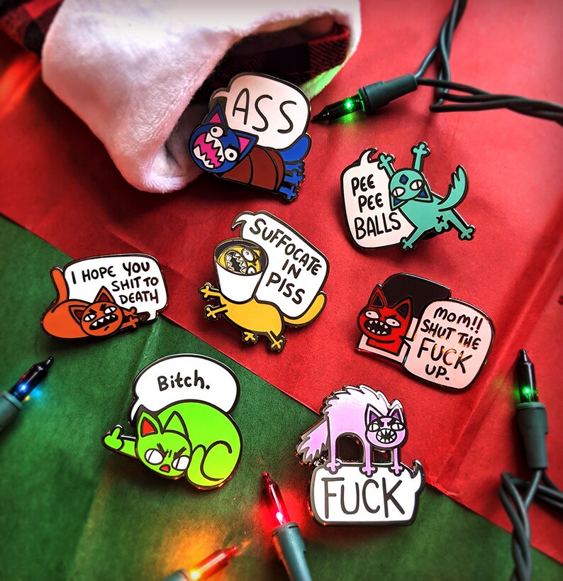 Funny Kitty Enamel Pin Foul-Mouthed Kitten