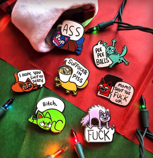 Funny Kitty Enamel Pin Foul-Mouthed Kitten