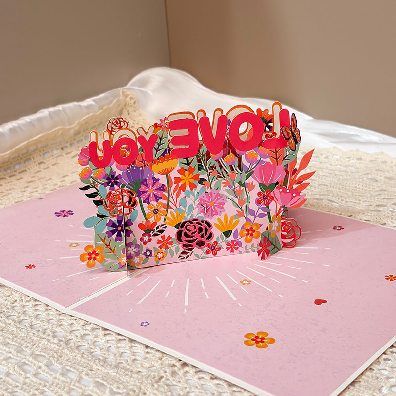 I LOVE YOU MOM Pop-Up Card – Handcrafted 3D Floral Mother’s Day Greeting Card
