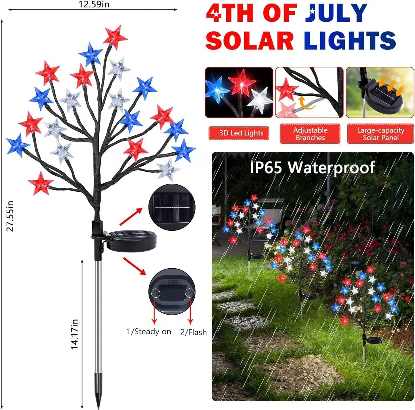 Solar Patriotic Star Lights for Outdoor Decor