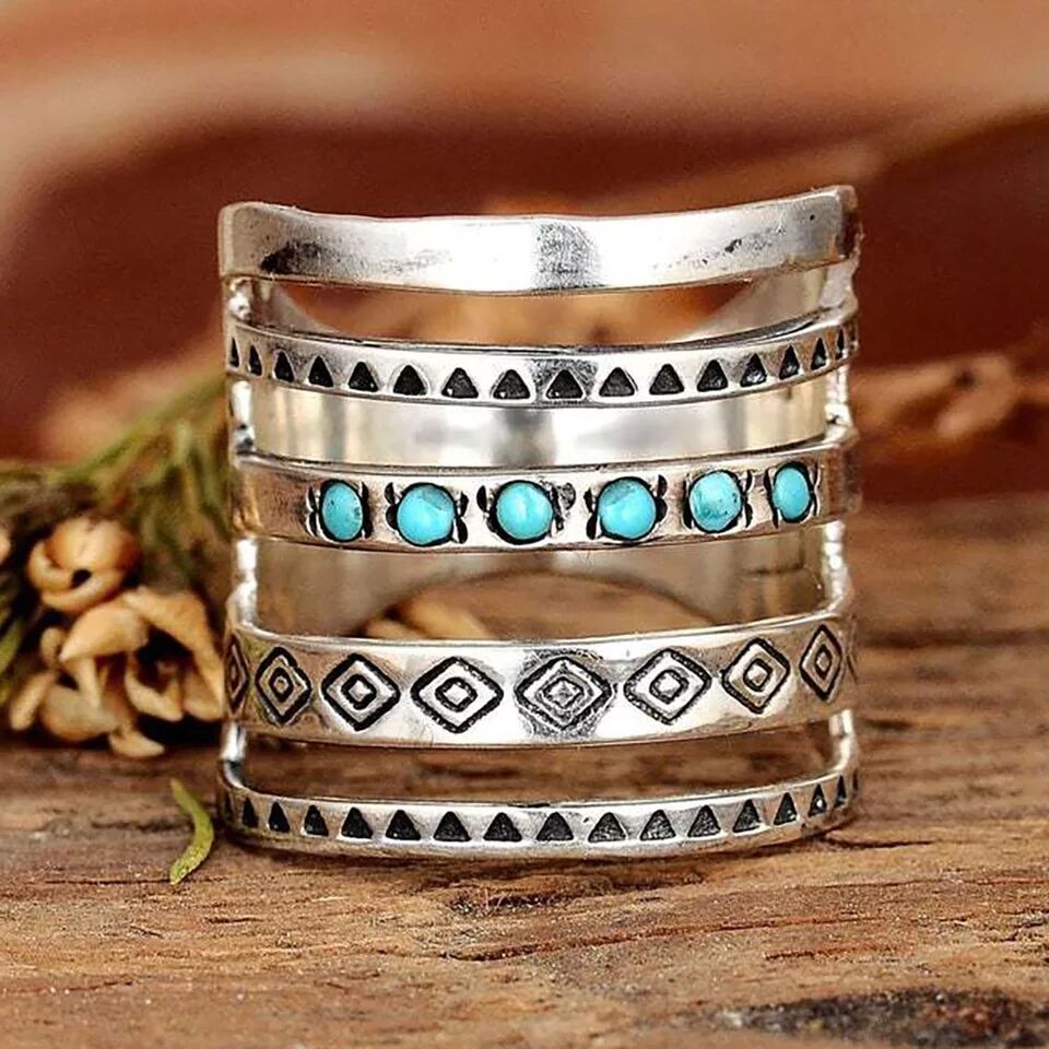 🔥Hot Sale 49% OFF🎁Sterling Silver Bohemian Openwork Carved Turquoise Ring