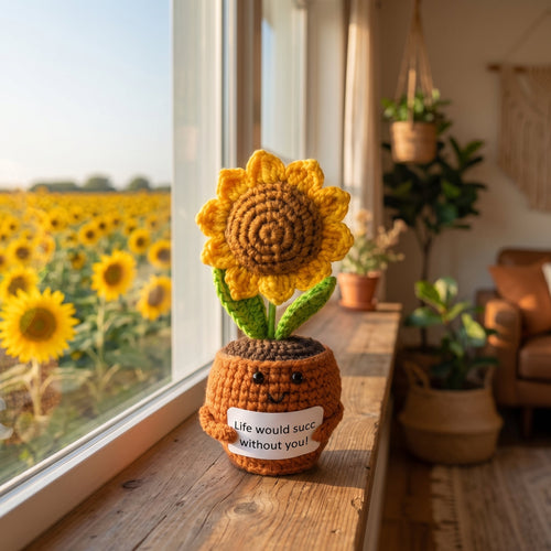 Your New Favorite Desk Buddy: Handmade Crochet Sunflower That Brings Sunshine Forever – No Watering Required!
