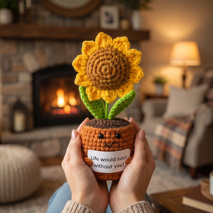 Your New Favorite Desk Buddy: Handmade Crochet Sunflower That Brings Sunshine Forever – No Watering Required!