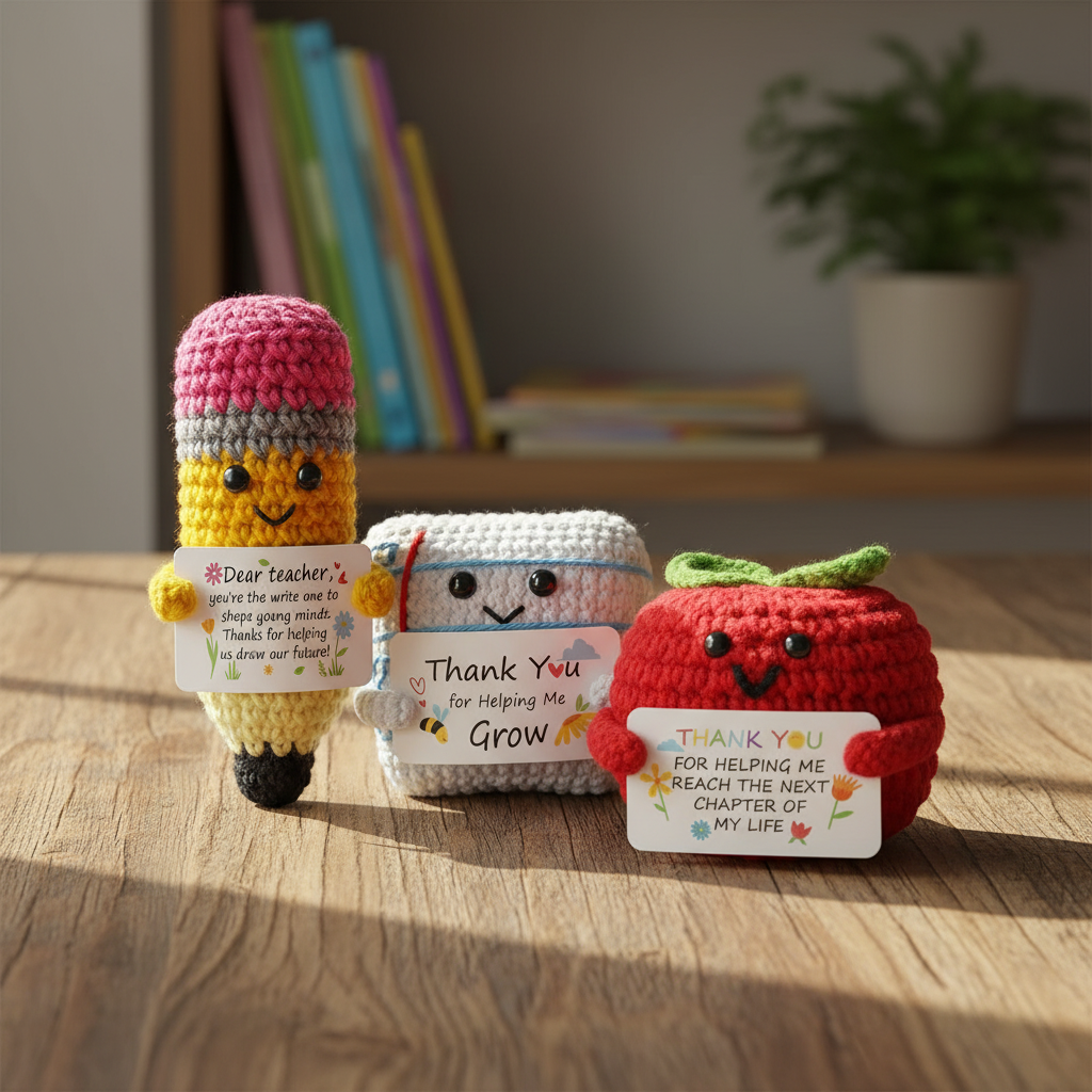 3pcs Crochet Figures Teacher Appreciation Gifts with Inspirational Quotes