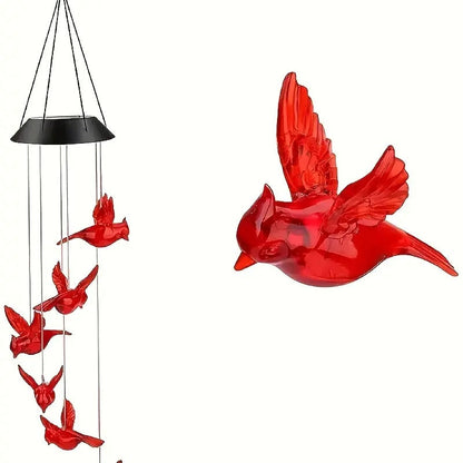 Solar-Powered Cardinal Bird Bell Lights for Garden & Patio