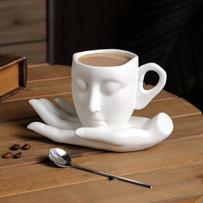 🔥🔥 Hot Sale - Ceramic Face Coffee Cup with Dish and Spoon