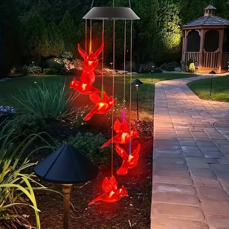Solar-Powered Cardinal Bird Bell Lights for Garden & Patio