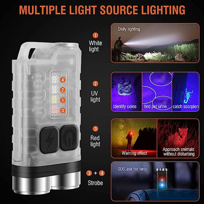 🔦💡Small Powerful EDC Flashlight with Red UV Blue Light -Super Bright 900LM