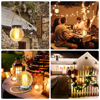 🌞 2 Pack Solar Crackle Glass Lantern Lights – Magical Glow for Your Garden ✨