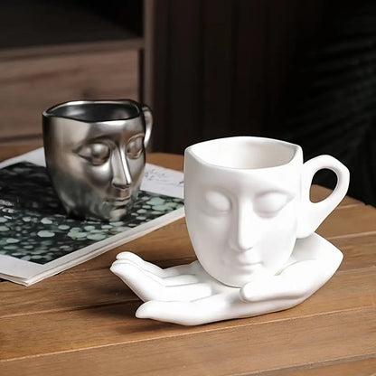 🔥🔥 Hot Sale - Ceramic Face Coffee Cup with Dish and Spoon