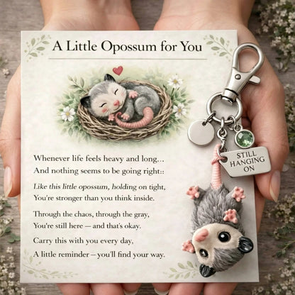 🐁A Little Opossum for You - "Still Hanging On" Keychain & Sentiment Card Set
