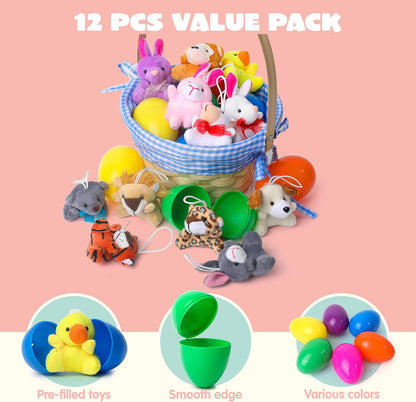 🔥LAST DAY 49% OFF-12/24/36 Pcs Prefilled Easter Eggs, Filled with Plush Animal Toys