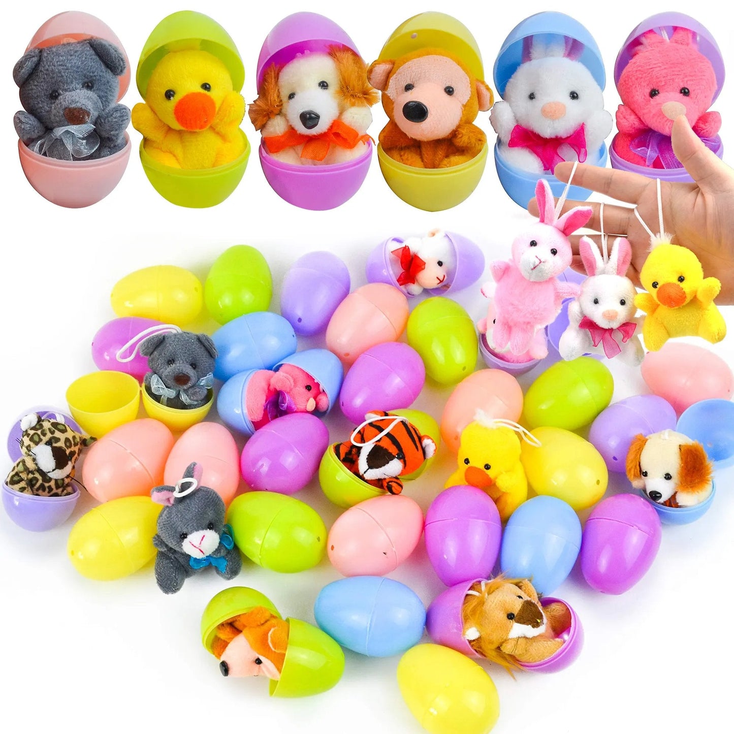 🔥LAST DAY 49% OFF-12/24/36 Pcs Prefilled Easter Eggs, Filled with Plush Animal Toys