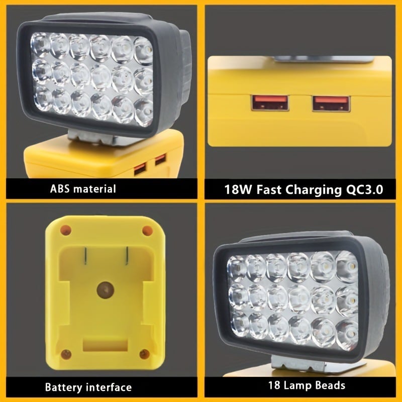 🔥Last Day Promotion 49% OFF-Flood Work Light, LED Work Light Compatible With For 18V Lithium Battery