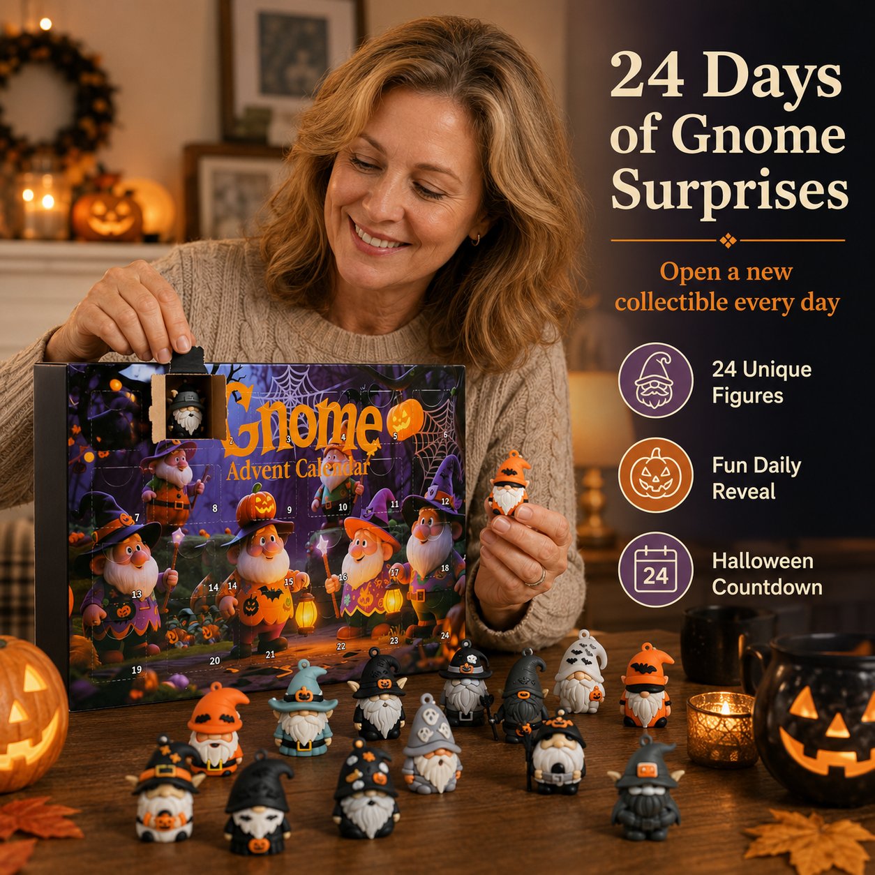 🎃 Last Day 50% OFF - 24 Days of Halloween Gnome Surprise Figures Advent Calendar Box