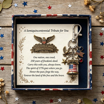 🇺🇸 Semiquincentennial Tribute Set: Card + Lapel Pin + Keychain
