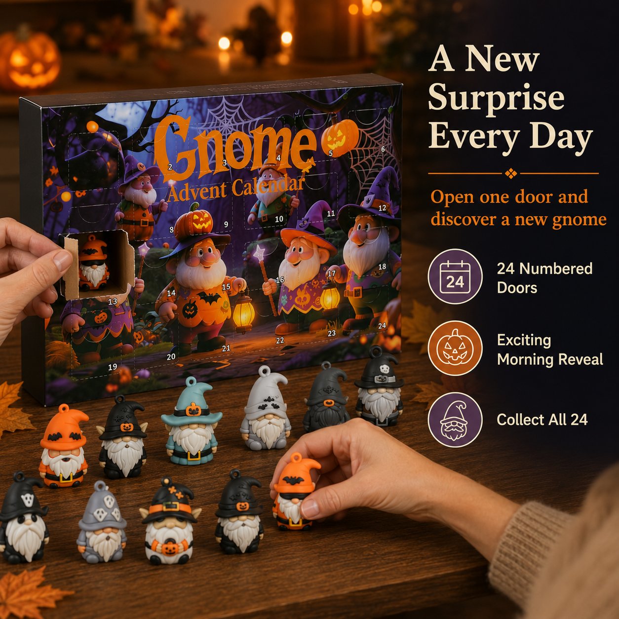 🎃 Last Day 50% OFF - 24 Days of Halloween Gnome Surprise Figures Advent Calendar Box