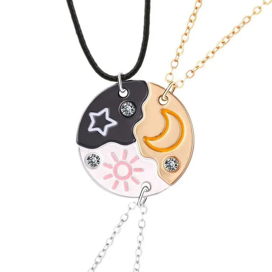 Best Friend Sun Moon Star Puzzle Pendant Necklaces