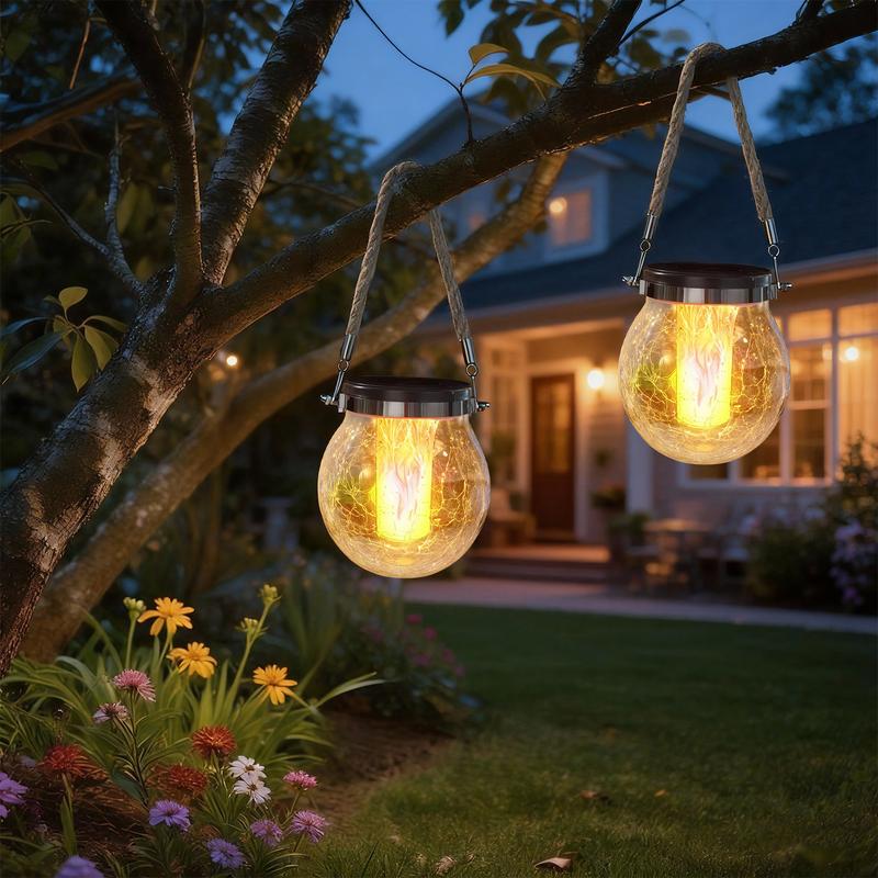 🌞 2 Pack Solar Crackle Glass Lantern Lights – Magical Glow for Your Garden ✨