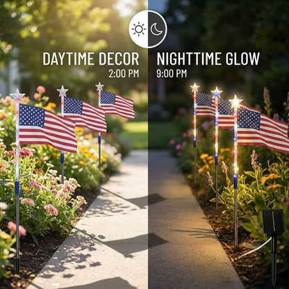 8 Solar American Flag Pathway Lights – Red, White & Blue Yard Glow for 250th Independence Celebration 🇺🇸
