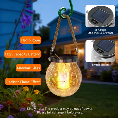 🌞 2 Pack Solar Crackle Glass Lantern Lights – Magical Glow for Your Garden ✨