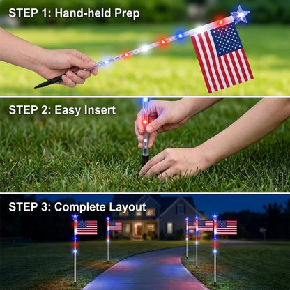 8 Solar American Flag Pathway Lights – Red, White & Blue Yard Glow for 250th Independence Celebration 🇺🇸