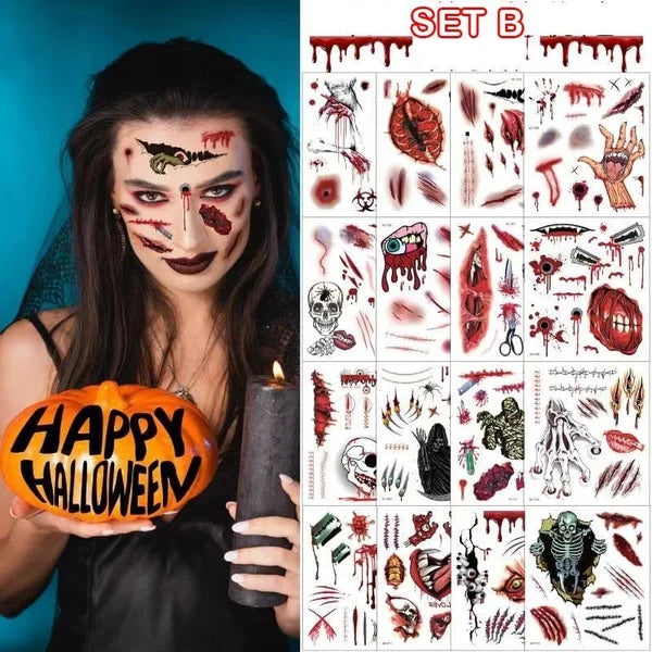 🎃👻HALLOWEEN PRE SALE - 49% OFF - Halloween Prank Makeup Temporary Tattoo😈Realistic & Easy To Remove