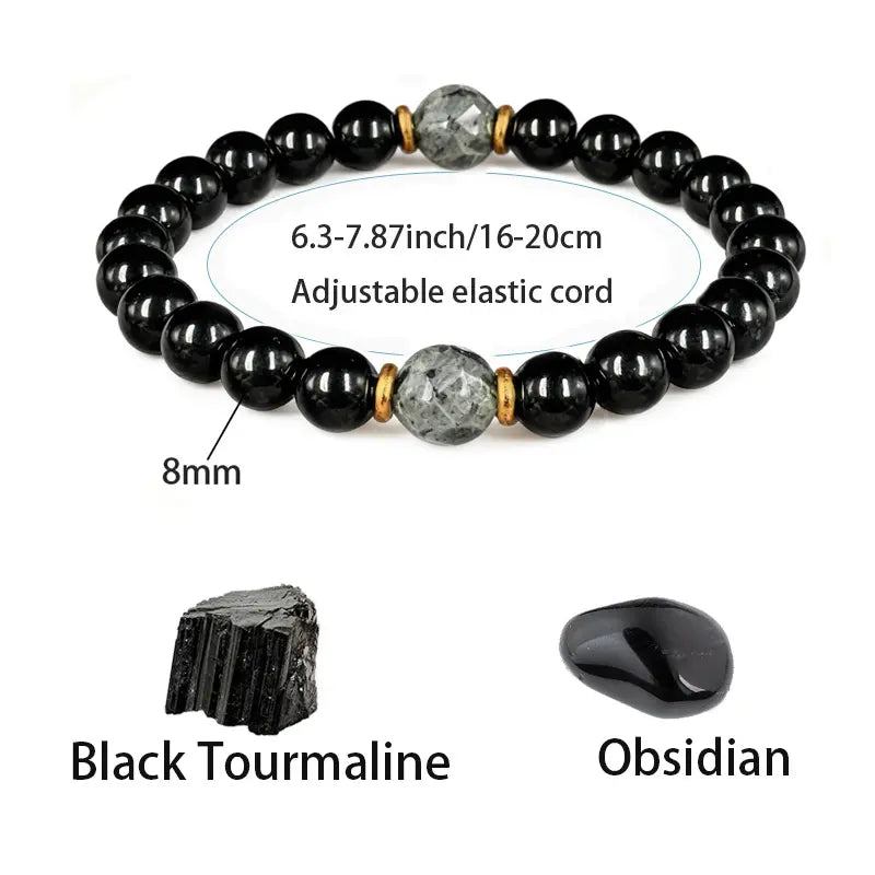 Obsidian & Black Tourmaline Bracelet--Jewelry for Men & Women