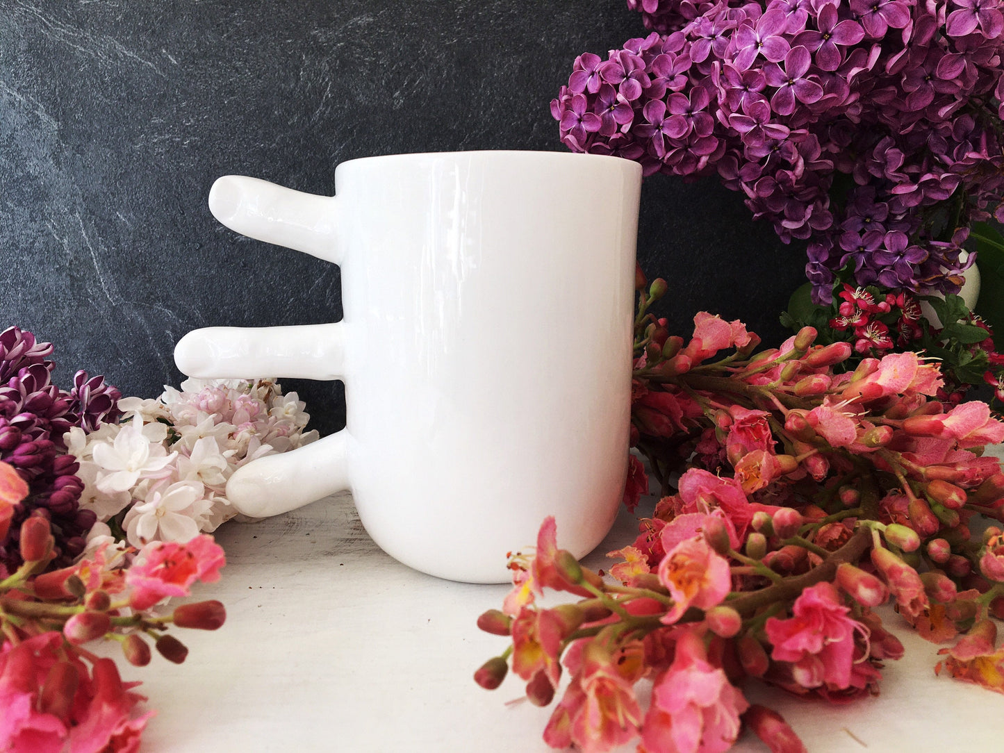 🤣Funny Finger Mug, Large Handmade Coffee Mug with Fingers