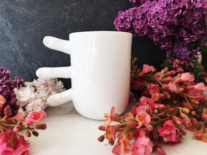 🤣Funny Finger Mug, Large Handmade Coffee Mug with Fingers