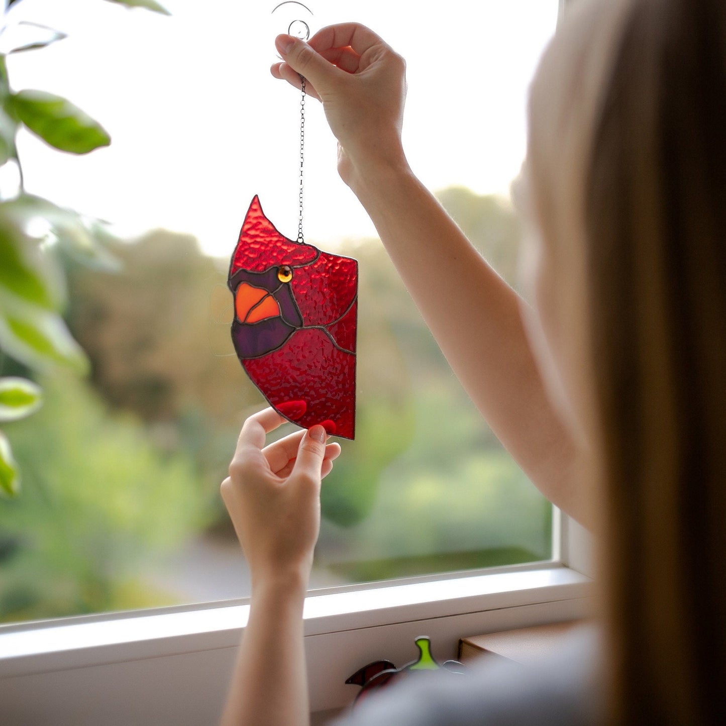 🤣Funny Window Decor- Peeping Red Cardinal🐦