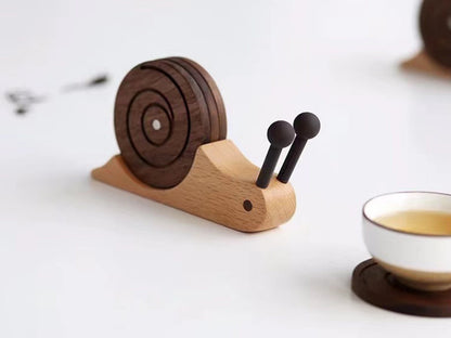 🐌Wooden Snail Coasters Set of 5 with Holder