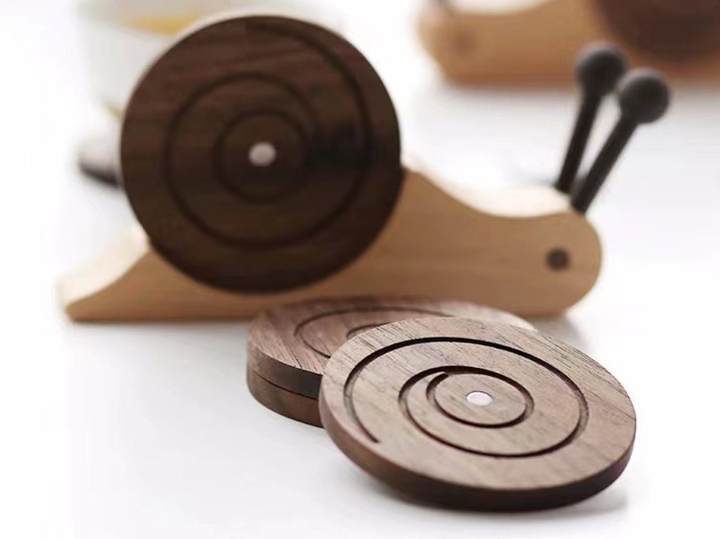 🐌Wooden Snail Coasters Set of 5 with Holder