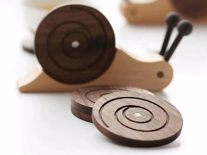 🐌Wooden Snail Coasters Set of 5 with Holder