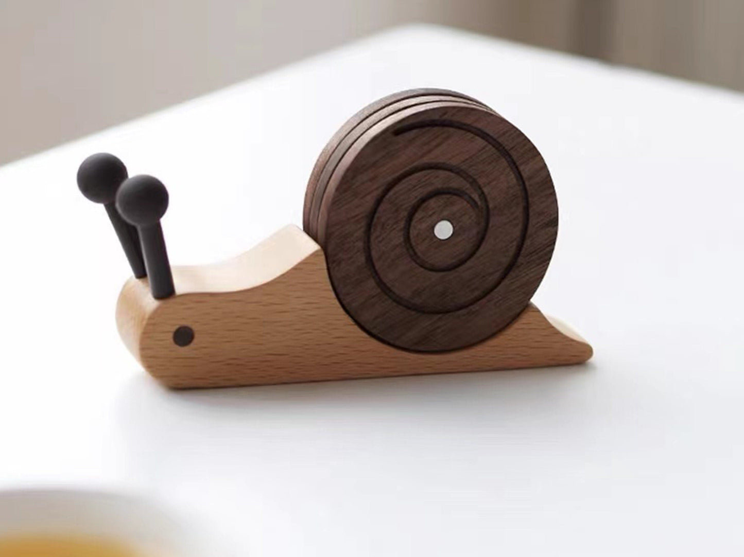 🐌Wooden Snail Coasters Set of 5 with Holder