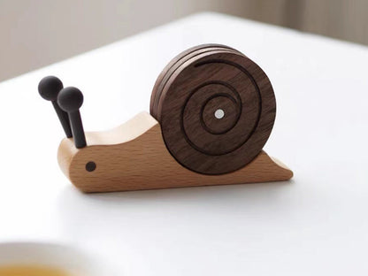 🐌Wooden Snail Coasters Set of 5 with Holder