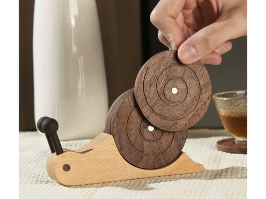 🐌Wooden Snail Coasters Set of 5 with Holder