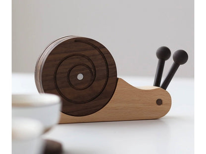 🐌Wooden Snail Coasters Set of 5 with Holder