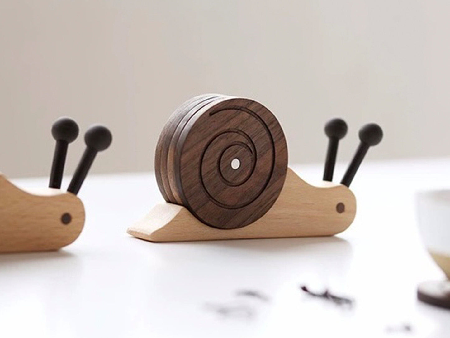 🐌Wooden Snail Coasters Set of 5 with Holder