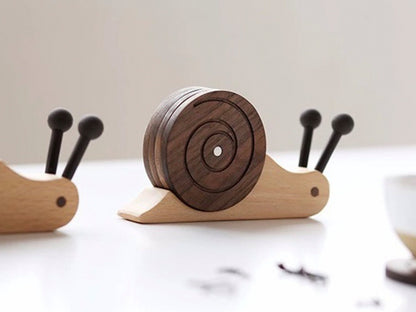🐌Wooden Snail Coasters Set of 5 with Holder