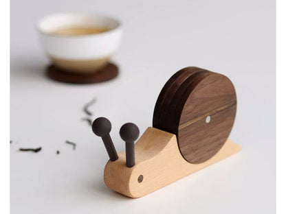 🐌Wooden Snail Coasters Set of 5 with Holder