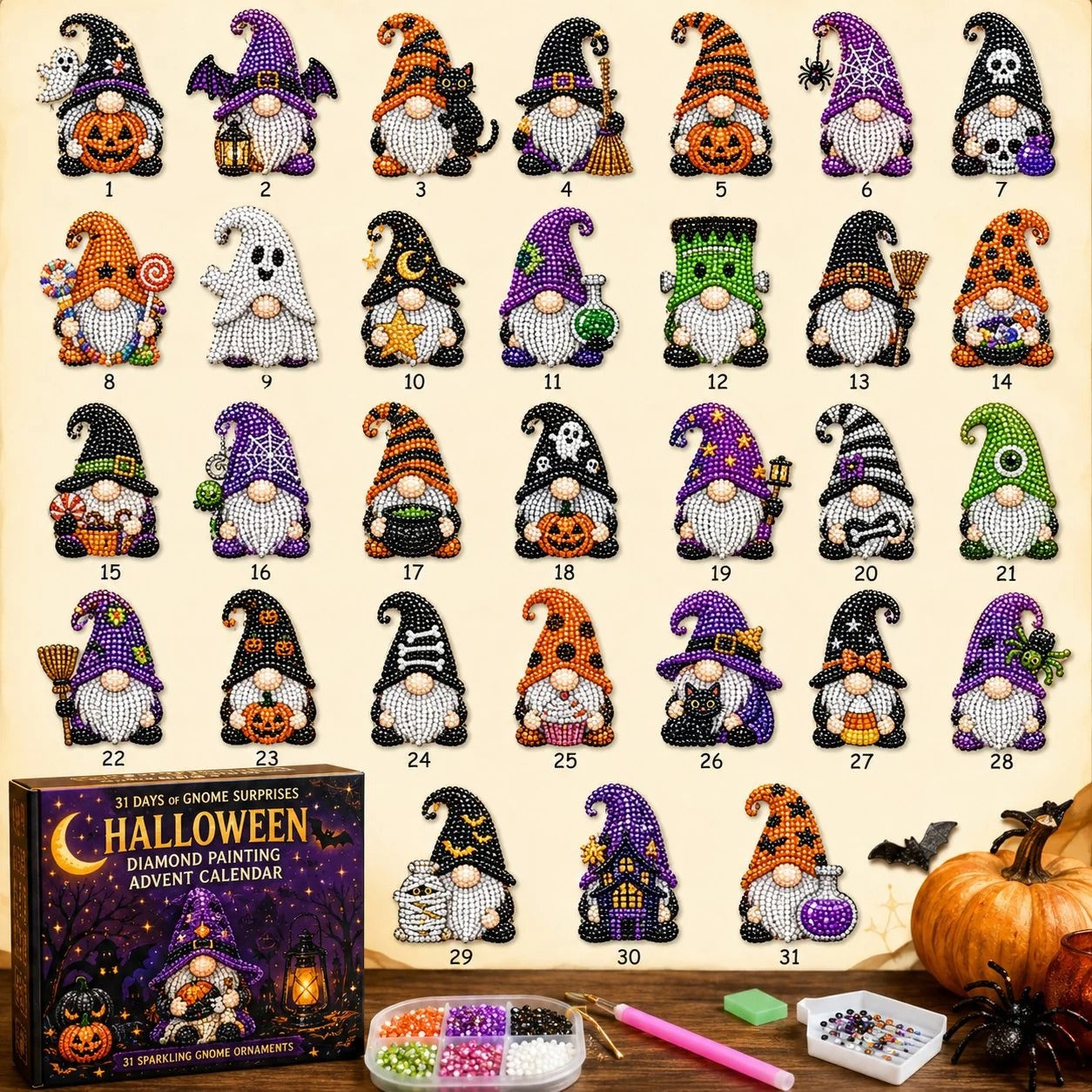 🎃✨ 31 Days of Gnome Surprises Halloween Diamond Painting Advent Calendar