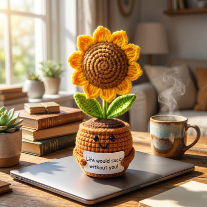 Your New Favorite Desk Buddy: Handmade Crochet Sunflower That Brings Sunshine Forever – No Watering Required!